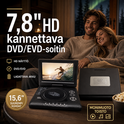 📺 7,8" HD kannettava DVD/EVD-soitin – suuri näyttö, ladattava ja yhteensopiva DVD/CD/USB/SD-korttien kanssa – täydellinen kotiin ja matkalle 🔥 -53%