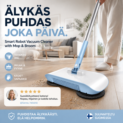 Älykäs robottipölynimuri, jossa on moppi ja harja