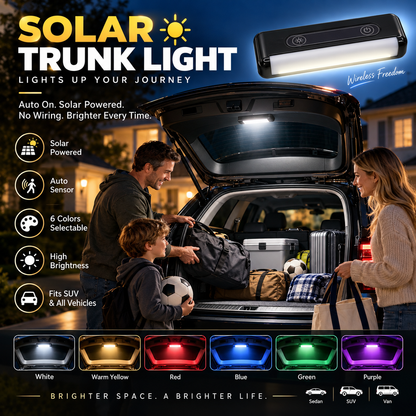 🔆 NYT 50 % ALENNUS! Aurinkokennokäyttöinen LED-takaluukun valaistus autoihin – automaattinen anturi, langaton ja 6 väriä – täydellinen maastoautoihin ja muihin ajoneuvoihin 🚗