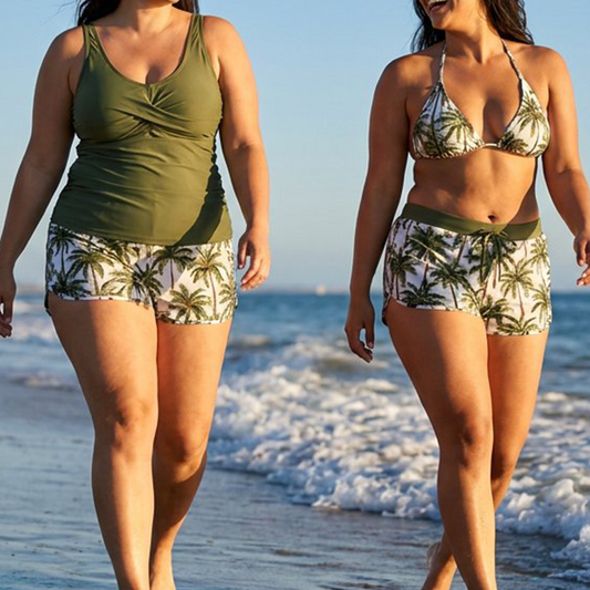 🌸 -50 %! 🦋 Tyylikäs 3-osainen tankini-asukokonaisuus – imarteleva leikkaus, trendikäs trooppinen kuosi ja ristikkäiset selkäosat – ihanteellinen rannalle ja uima-altaalle ✨