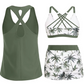 🌸 -50 %! 🦋 Tyylikäs 3-osainen tankini-asukokonaisuus – imarteleva leikkaus, trendikäs trooppinen kuosi ja ristikkäiset selkäosat – ihanteellinen rannalle ja uima-altaalle ✨