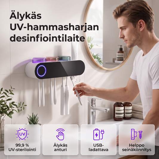 Älykäs UV-hammasharjadesinfiointilaite ja seinäteline